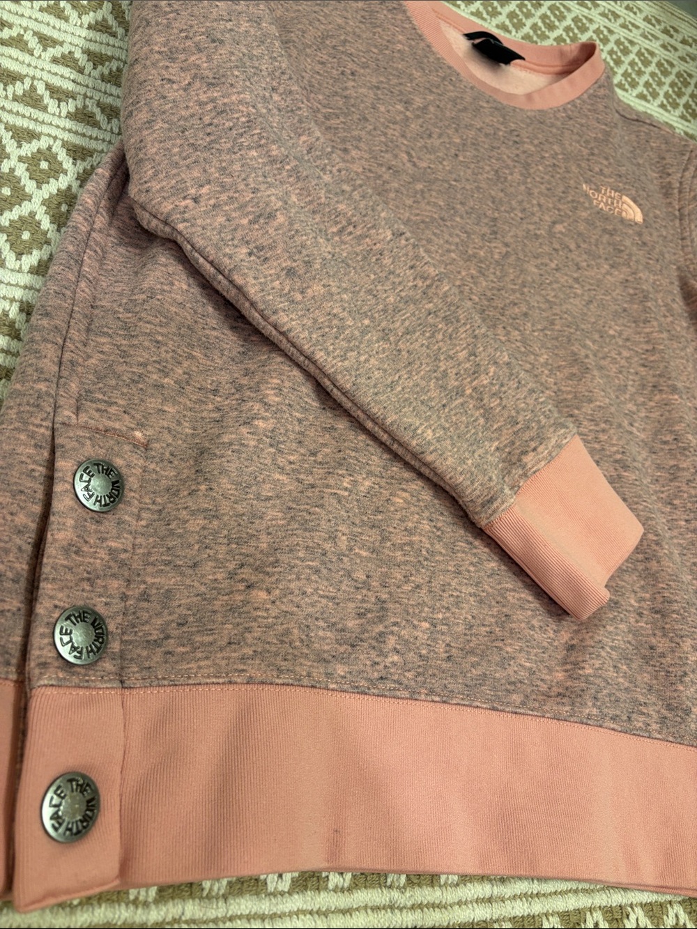 The North Face Pink Heather Pullover Sweatshirt with Button Hem (Fleece Lined) - Picture 2 of 4